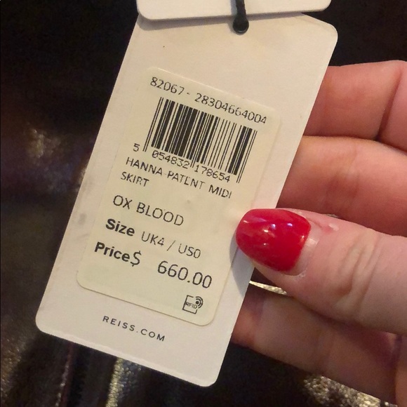 Reiss Hanna Oxblood Patent Leather Midi Skirt - Picture 8 of 8